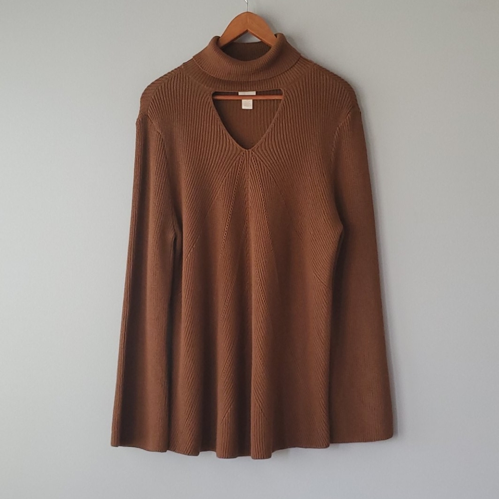 Chicos Brown Long Sleeve Turtleneck Sweater